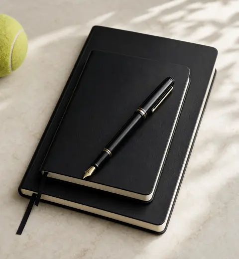 Notebook and pen prepared for remote accountability.